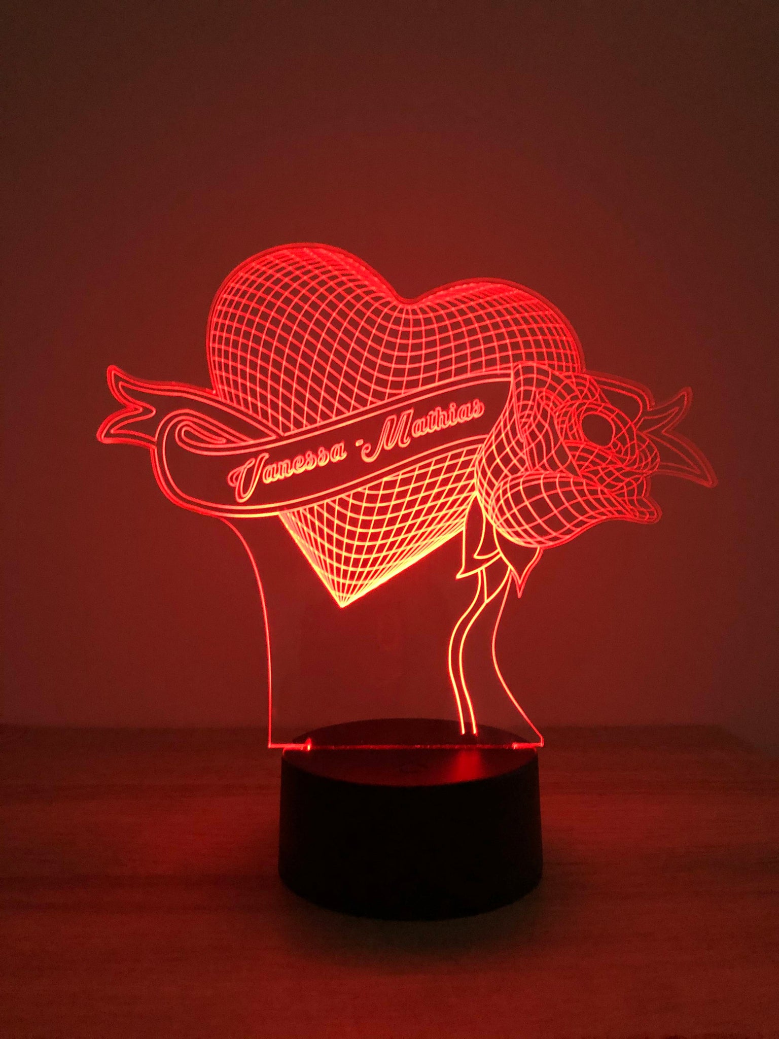 Herz und Rose 3D LED Lampe