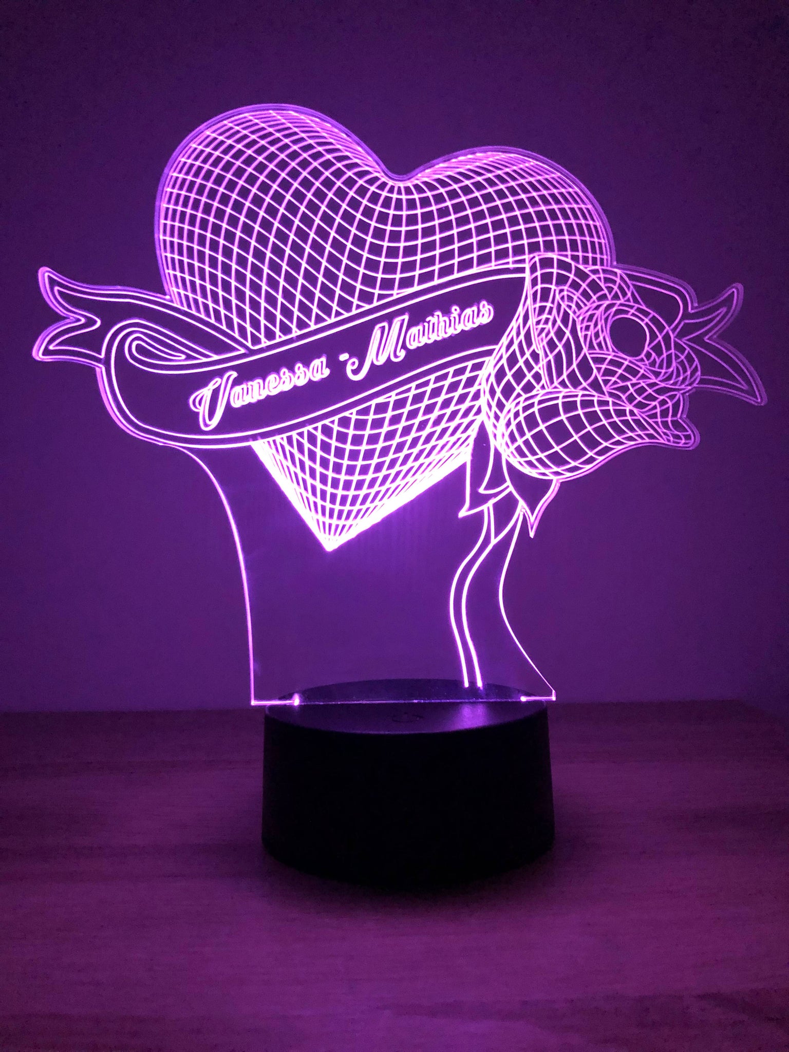 Herz und Rose 3D LED Lampe